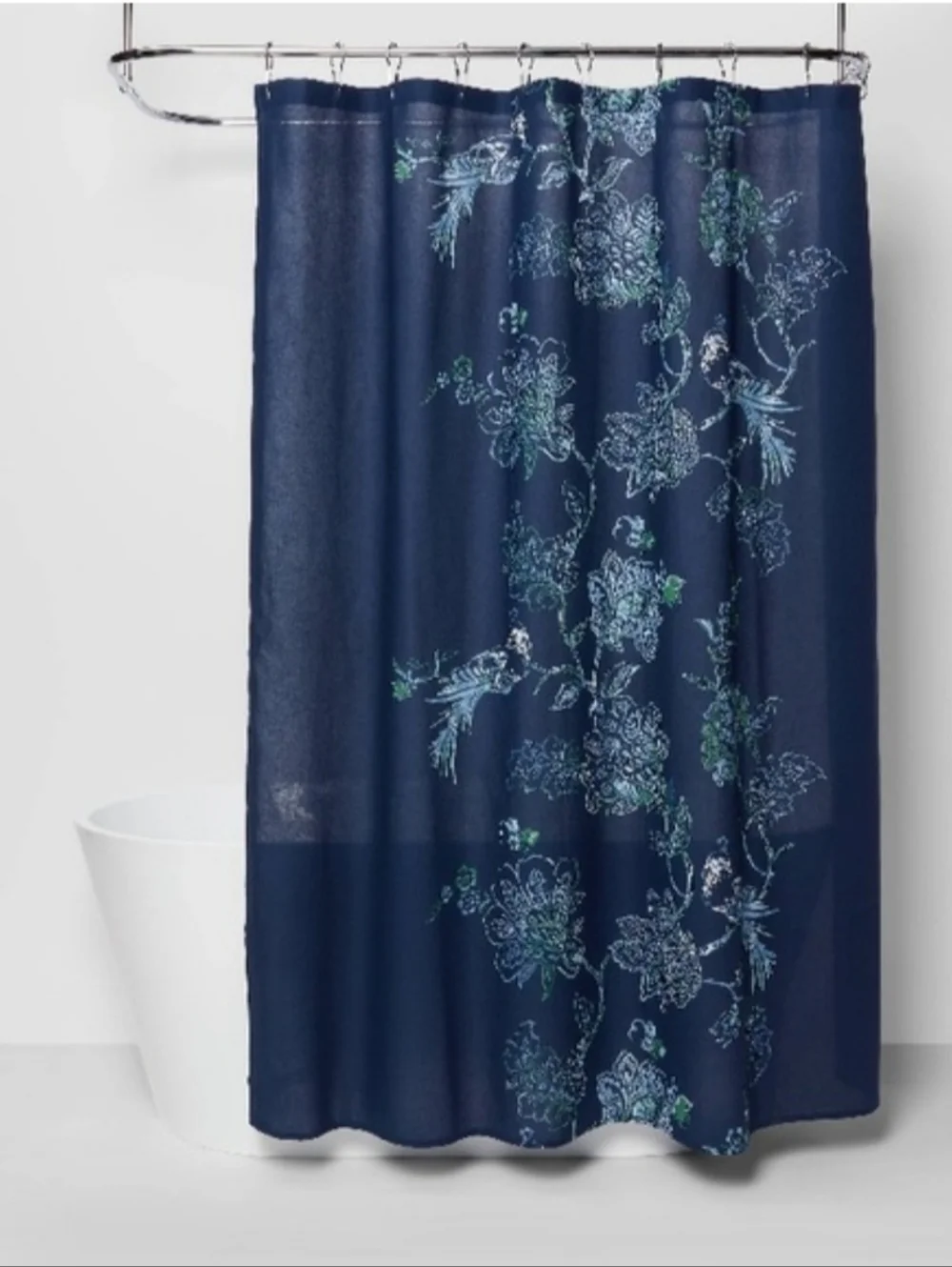 Threshold Blue Shower Curtain With Tassles